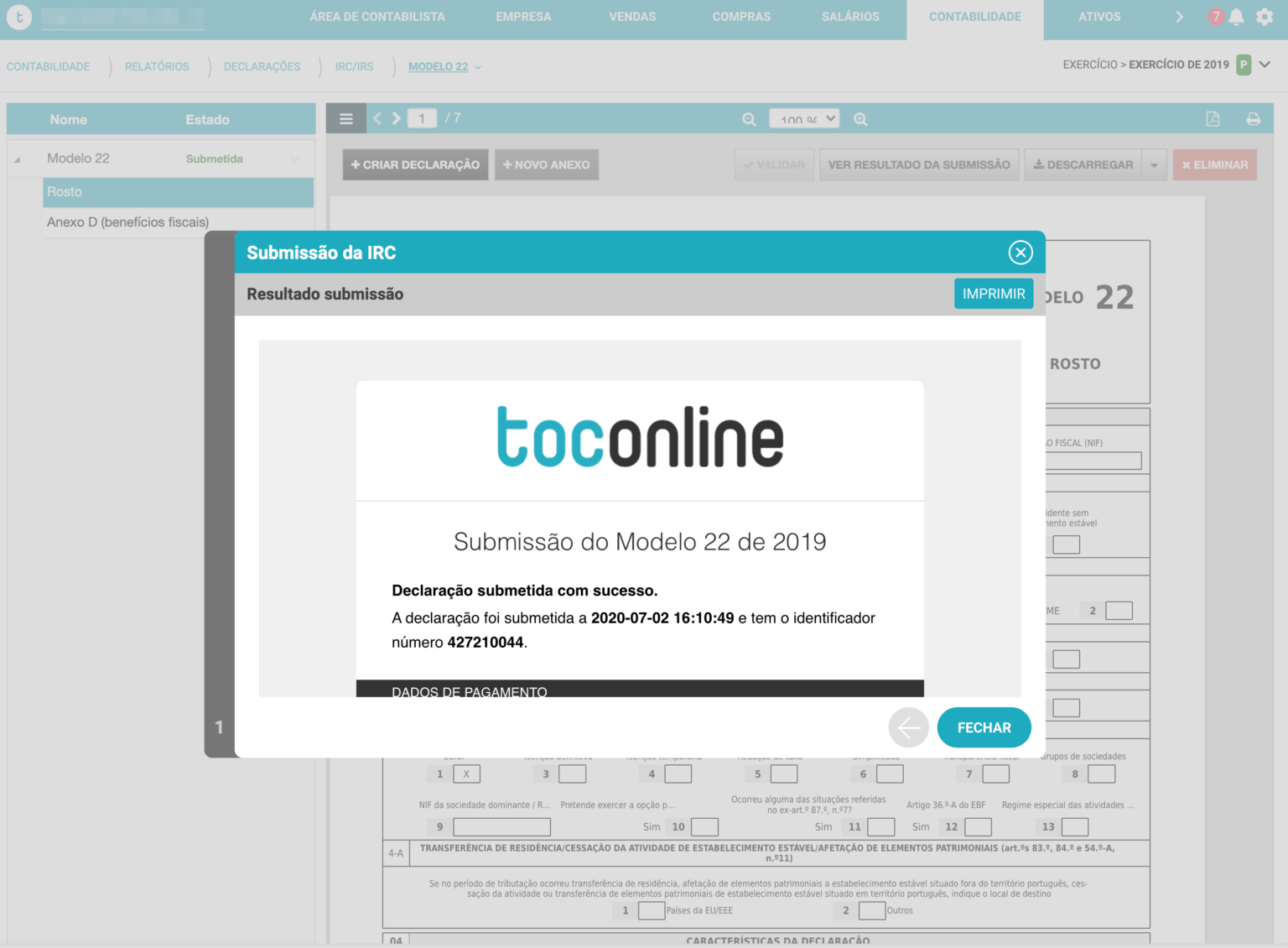 Modelo 22 – Submissão direta pelo TOConline - TOConline